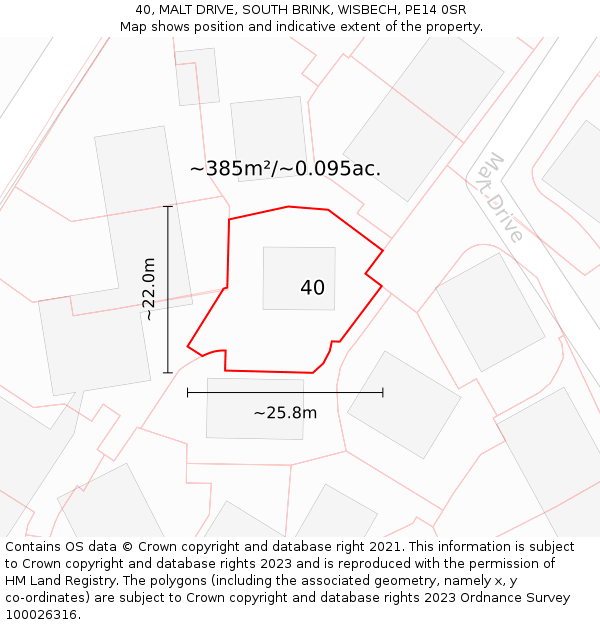 40, MALT DRIVE, SOUTH BRINK, WISBECH, PE14 0SR: Plot and title map