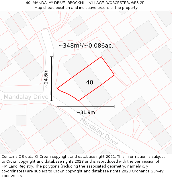 40, MANDALAY DRIVE, BROCKHILL VILLAGE, WORCESTER, WR5 2PL: Plot and title map