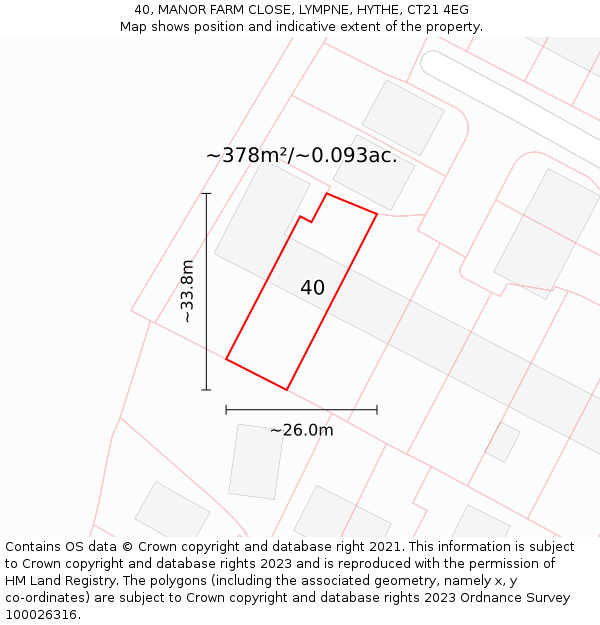 40, MANOR FARM CLOSE, LYMPNE, HYTHE, CT21 4EG: Plot and title map