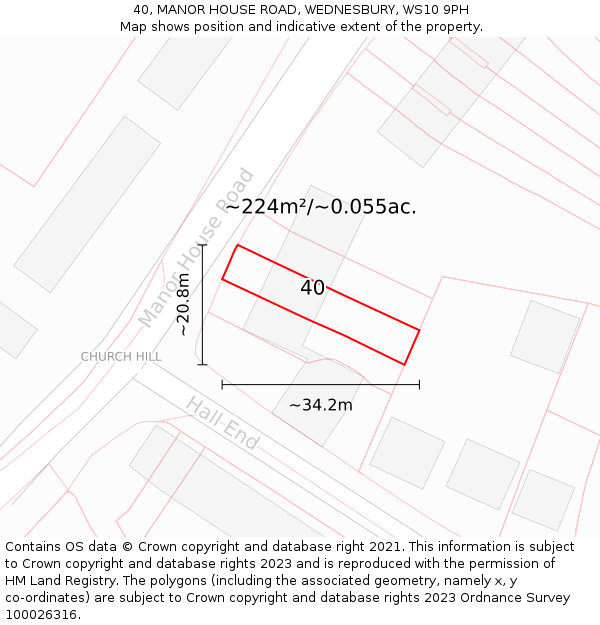 40, MANOR HOUSE ROAD, WEDNESBURY, WS10 9PH: Plot and title map