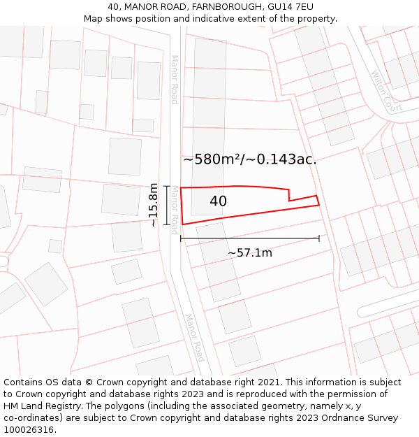 40, MANOR ROAD, FARNBOROUGH, GU14 7EU: Plot and title map