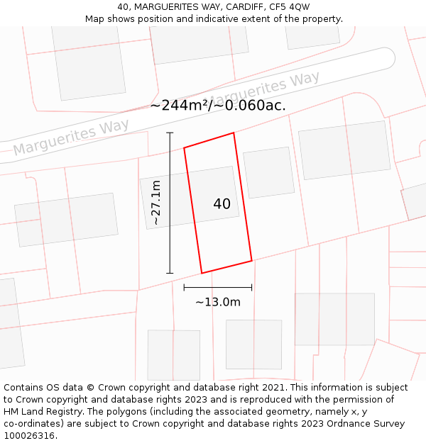 40, MARGUERITES WAY, CARDIFF, CF5 4QW: Plot and title map