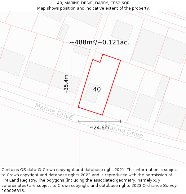 40, MARINE DRIVE, BARRY, CF62 6QP: Plot and title map