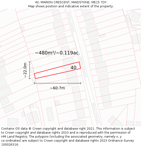 40, MARION CRESCENT, MAIDSTONE, ME15 7DY: Plot and title map