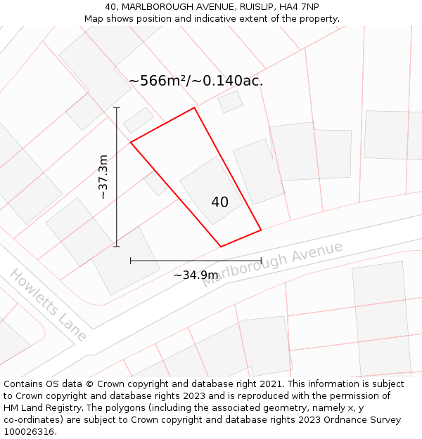 40, MARLBOROUGH AVENUE, RUISLIP, HA4 7NP: Plot and title map