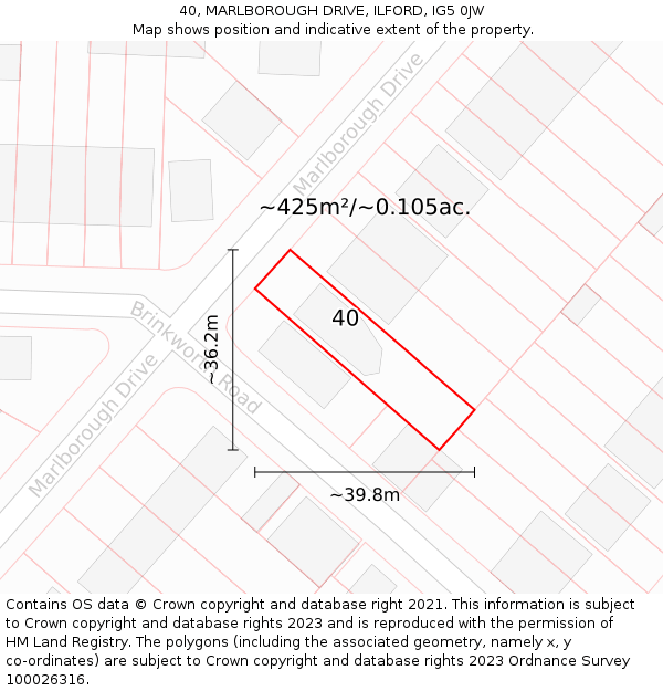 40, MARLBOROUGH DRIVE, ILFORD, IG5 0JW: Plot and title map