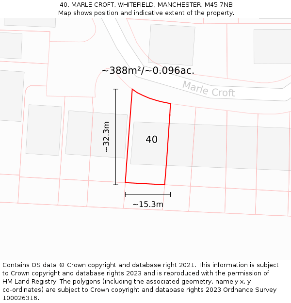 40, MARLE CROFT, WHITEFIELD, MANCHESTER, M45 7NB: Plot and title map