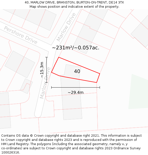 40, MARLOW DRIVE, BRANSTON, BURTON-ON-TRENT, DE14 3TX: Plot and title map