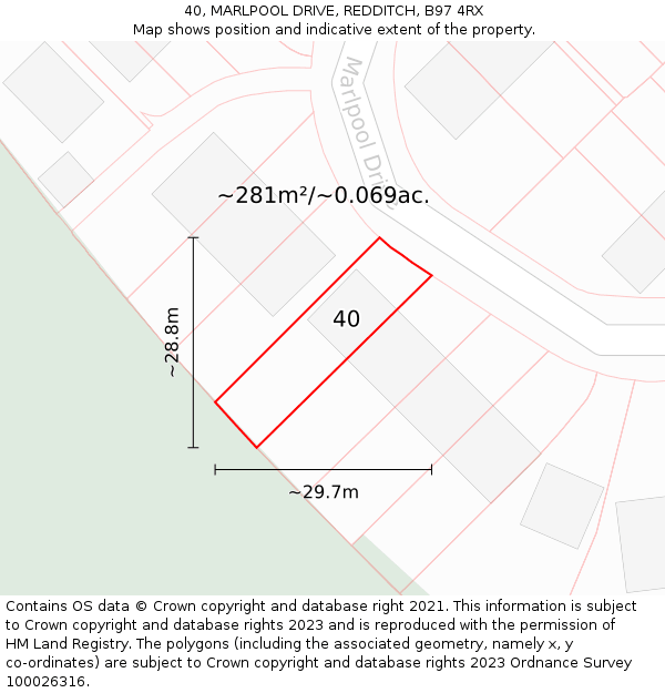 40, MARLPOOL DRIVE, REDDITCH, B97 4RX: Plot and title map