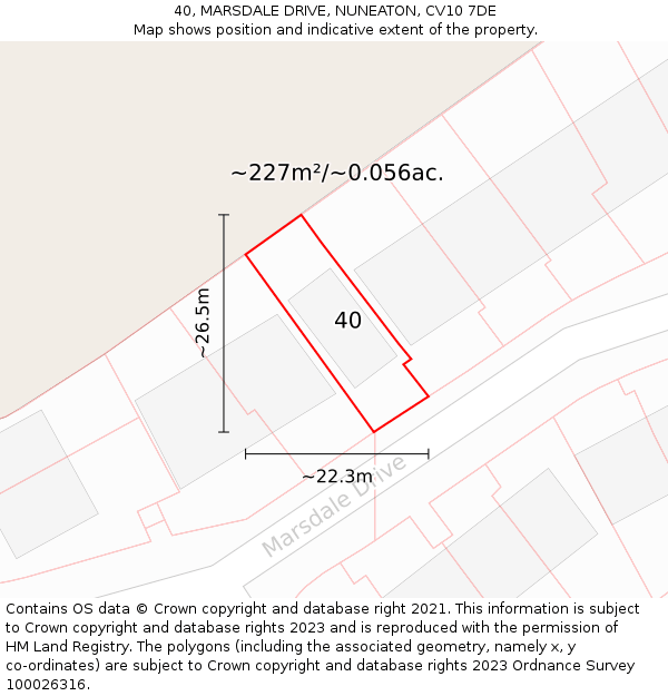 40, MARSDALE DRIVE, NUNEATON, CV10 7DE: Plot and title map