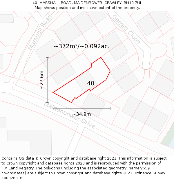 40, MARSHALL ROAD, MAIDENBOWER, CRAWLEY, RH10 7UL: Plot and title map