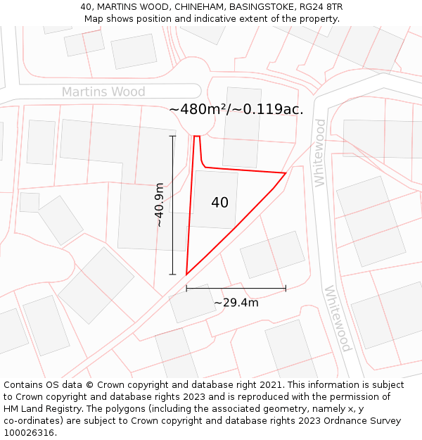 40, MARTINS WOOD, CHINEHAM, BASINGSTOKE, RG24 8TR: Plot and title map