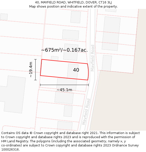 40, MAYFIELD ROAD, WHITFIELD, DOVER, CT16 3LJ: Plot and title map