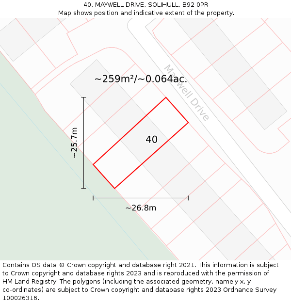 40, MAYWELL DRIVE, SOLIHULL, B92 0PR: Plot and title map