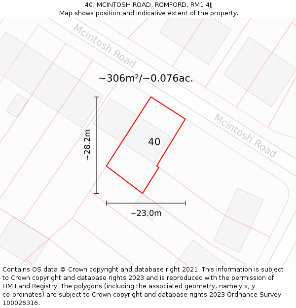 40, MCINTOSH ROAD, ROMFORD, RM1 4JJ: Plot and title map