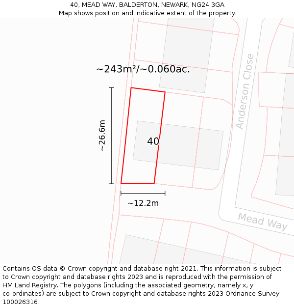 40, MEAD WAY, BALDERTON, NEWARK, NG24 3GA: Plot and title map