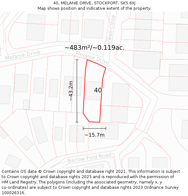 40, MELANIE DRIVE, STOCKPORT, SK5 6XJ: Plot and title map