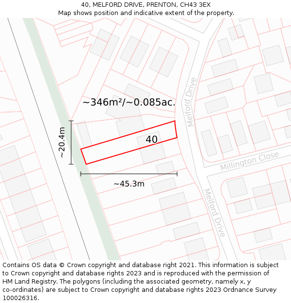 40, MELFORD DRIVE, PRENTON, CH43 3EX: Plot and title map