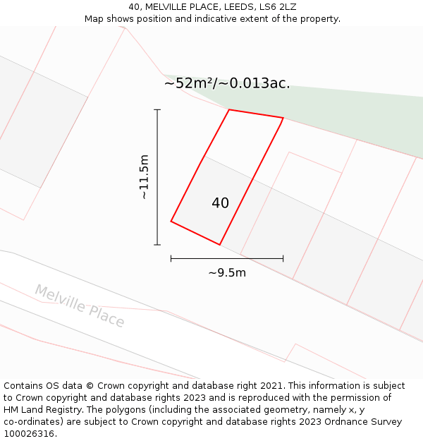 40, MELVILLE PLACE, LEEDS, LS6 2LZ: Plot and title map