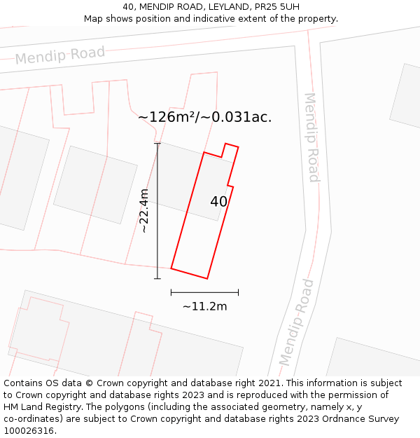 40, MENDIP ROAD, LEYLAND, PR25 5UH: Plot and title map