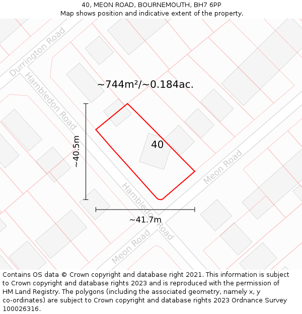 40, MEON ROAD, BOURNEMOUTH, BH7 6PP: Plot and title map