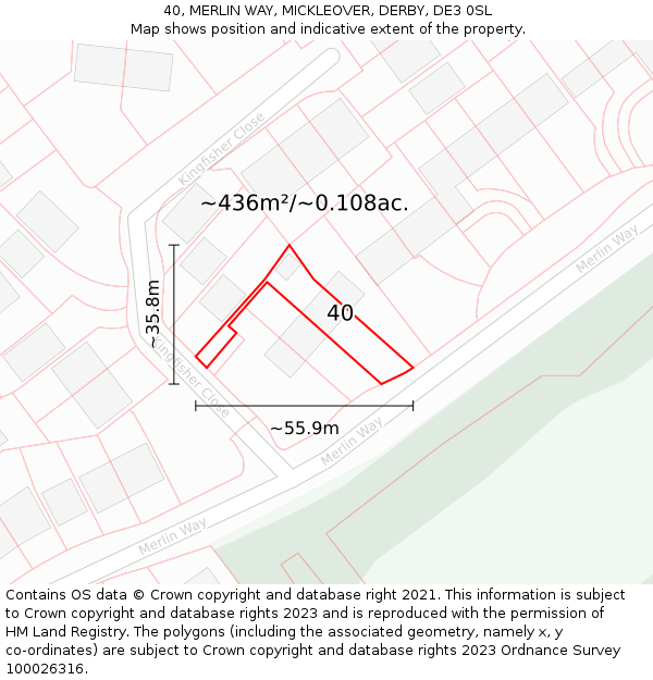 40, MERLIN WAY, MICKLEOVER, DERBY, DE3 0SL: Plot and title map