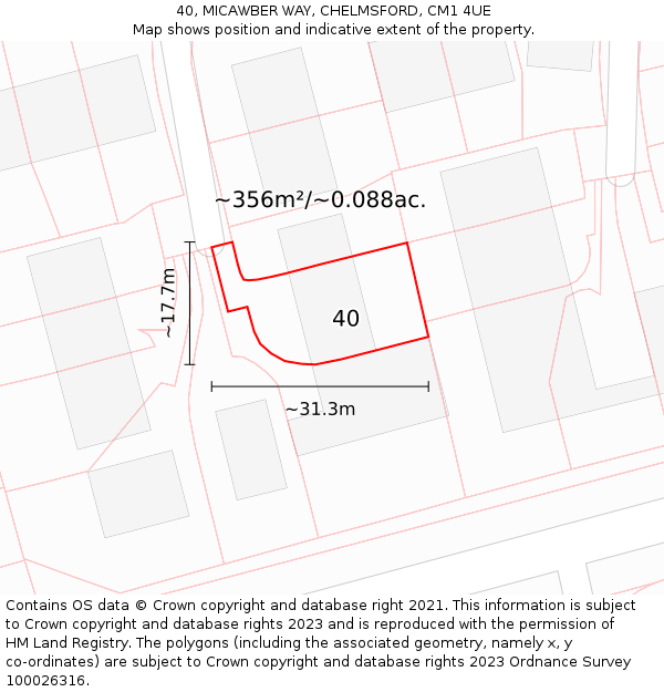 40, MICAWBER WAY, CHELMSFORD, CM1 4UE: Plot and title map