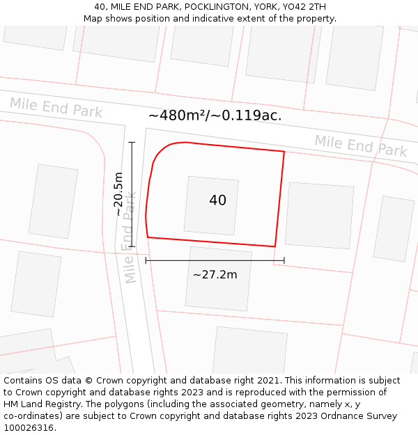 40, MILE END PARK, POCKLINGTON, YORK, YO42 2TH: Plot and title map