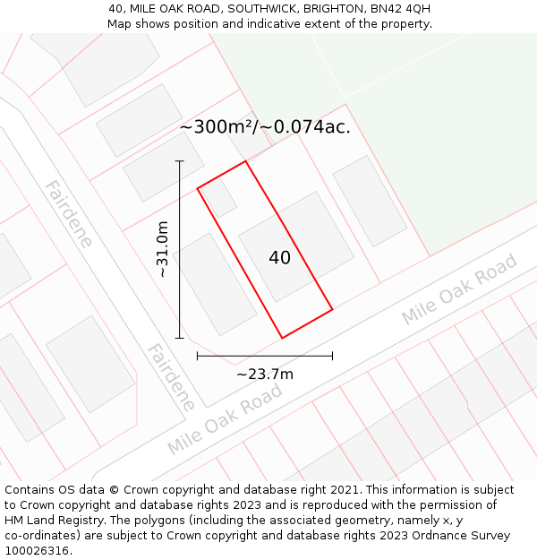 40, MILE OAK ROAD, SOUTHWICK, BRIGHTON, BN42 4QH: Plot and title map