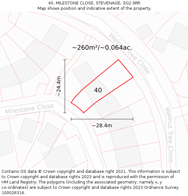 40, MILESTONE CLOSE, STEVENAGE, SG2 9RR: Plot and title map