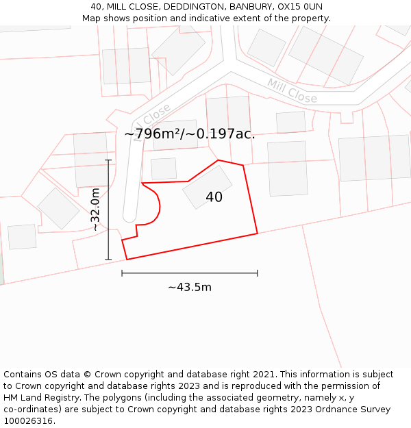 40, MILL CLOSE, DEDDINGTON, BANBURY, OX15 0UN: Plot and title map