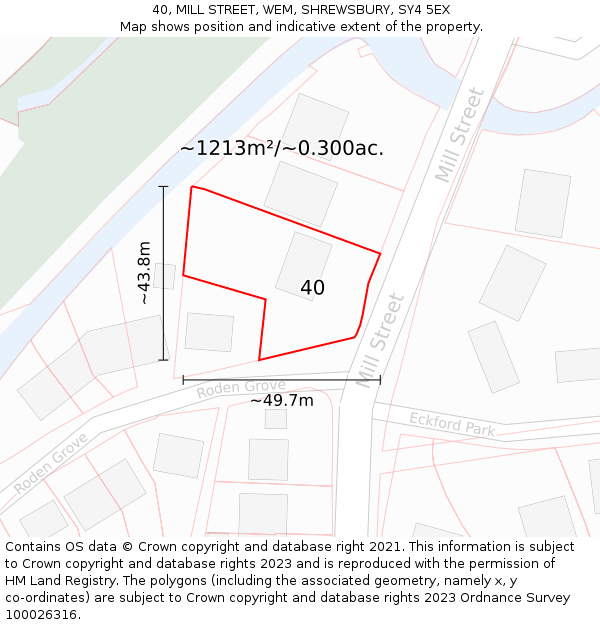 40, MILL STREET, WEM, SHREWSBURY, SY4 5EX: Plot and title map