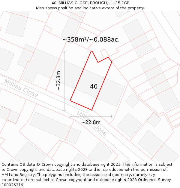 40, MILLIAS CLOSE, BROUGH, HU15 1GP: Plot and title map