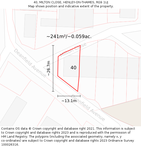 40, MILTON CLOSE, HENLEY-ON-THAMES, RG9 1UJ: Plot and title map