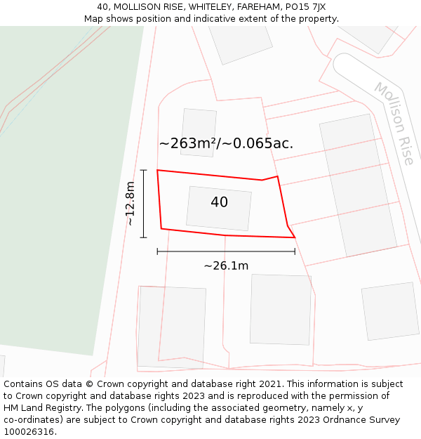 40, MOLLISON RISE, WHITELEY, FAREHAM, PO15 7JX: Plot and title map