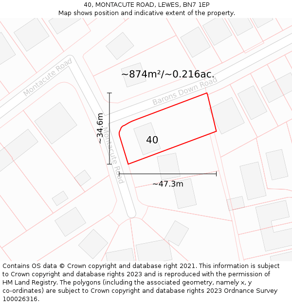 40, MONTACUTE ROAD, LEWES, BN7 1EP: Plot and title map