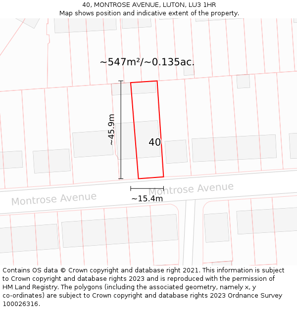 40, MONTROSE AVENUE, LUTON, LU3 1HR: Plot and title map