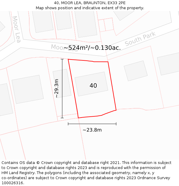 40, MOOR LEA, BRAUNTON, EX33 2PE: Plot and title map