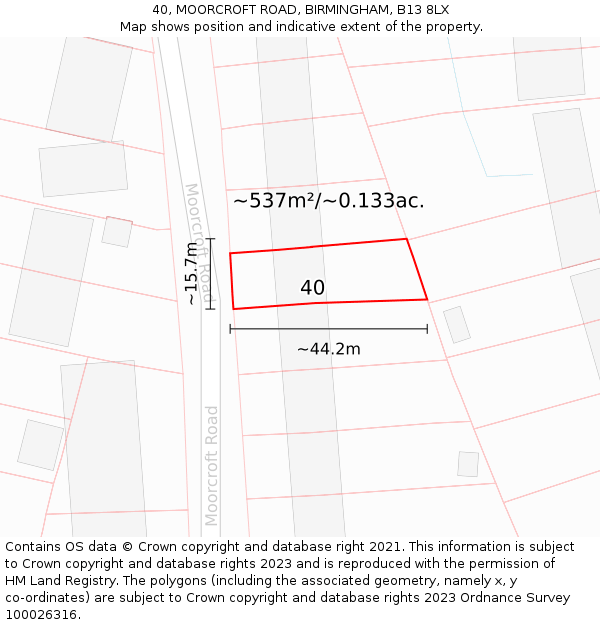 40, MOORCROFT ROAD, BIRMINGHAM, B13 8LX: Plot and title map