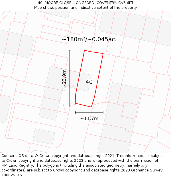 40, MOORE CLOSE, LONGFORD, COVENTRY, CV6 6PT: Plot and title map