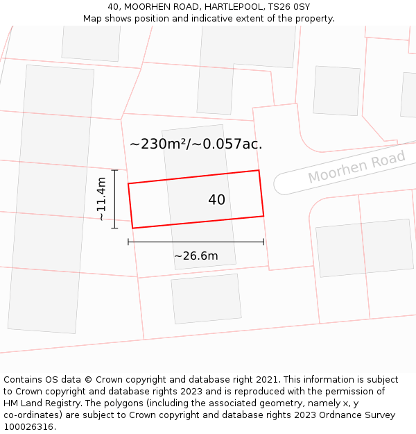 40, MOORHEN ROAD, HARTLEPOOL, TS26 0SY: Plot and title map