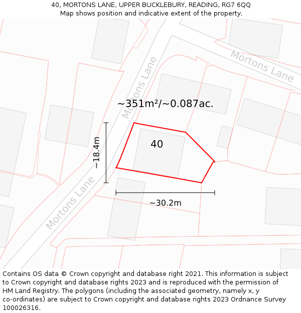 40, MORTONS LANE, UPPER BUCKLEBURY, READING, RG7 6QQ: Plot and title map