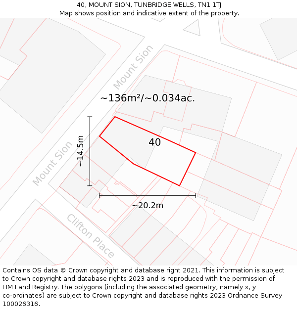 40, MOUNT SION, TUNBRIDGE WELLS, TN1 1TJ: Plot and title map