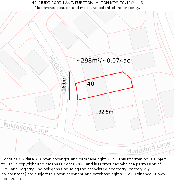 40, MUDDIFORD LANE, FURZTON, MILTON KEYNES, MK4 1LS: Plot and title map