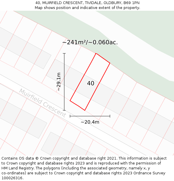 40, MUIRFIELD CRESCENT, TIVIDALE, OLDBURY, B69 1PN: Plot and title map