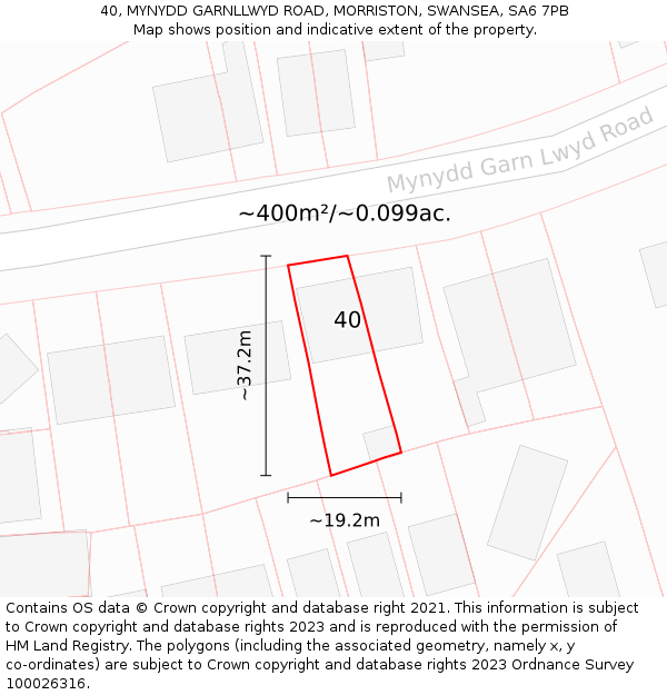 40, MYNYDD GARNLLWYD ROAD, MORRISTON, SWANSEA, SA6 7PB: Plot and title map