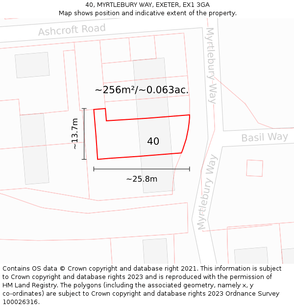 40, MYRTLEBURY WAY, EXETER, EX1 3GA: Plot and title map