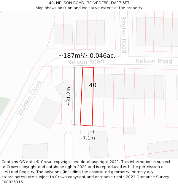 40, NELSON ROAD, BELVEDERE, DA17 5ET: Plot and title map