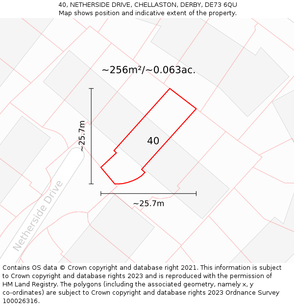 40, NETHERSIDE DRIVE, CHELLASTON, DERBY, DE73 6QU: Plot and title map