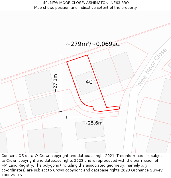 40, NEW MOOR CLOSE, ASHINGTON, NE63 8RQ: Plot and title map